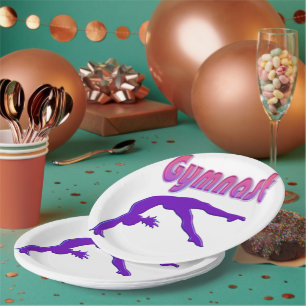 Gymnast Power Tumbling Purple Metallic Paper Plate