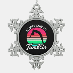 Gymnast Retro Vintage Tumblin Snowflake Pewter Christmas Ornament