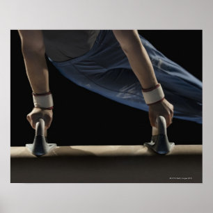Gymnast swinging on pommel horse poster