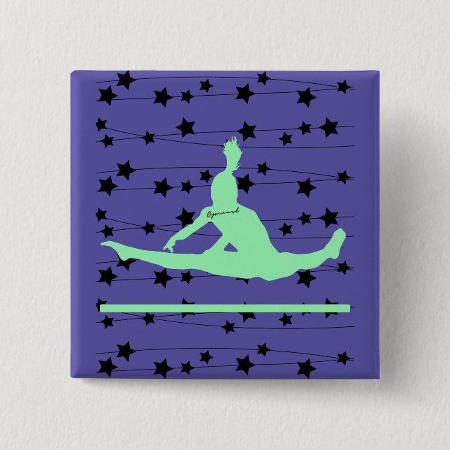 Gymnast Swirling Stars 2 Inch Square Button (Front)