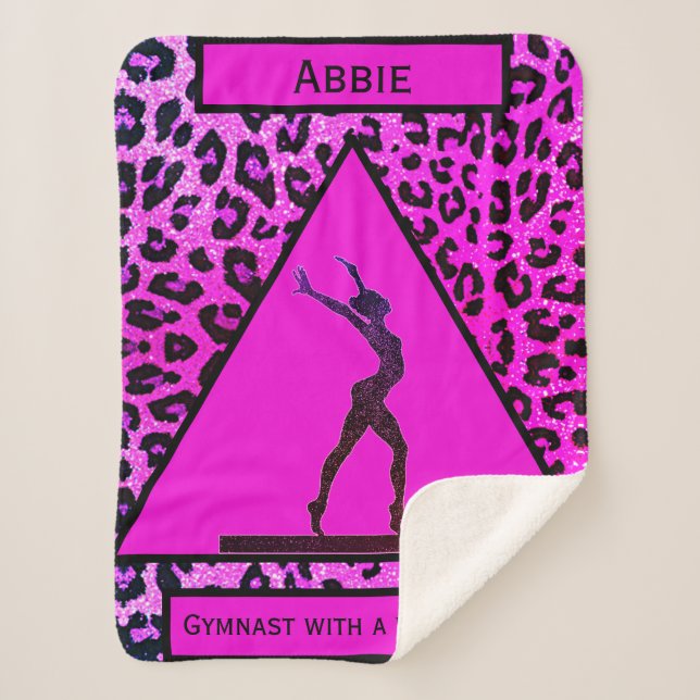 "Gymnast with a Wild Side" Pink Leopard Gymnastics Sherpa Blanket (Front)
