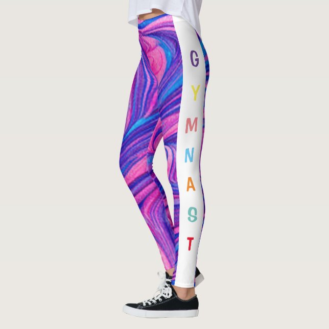 Gymnaste Rose / Violet / Leggings à spirales bleue (Gauche)