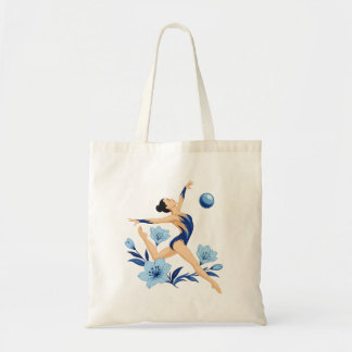 Gymnaste rythmique élégant avec sac à fleurs bleue