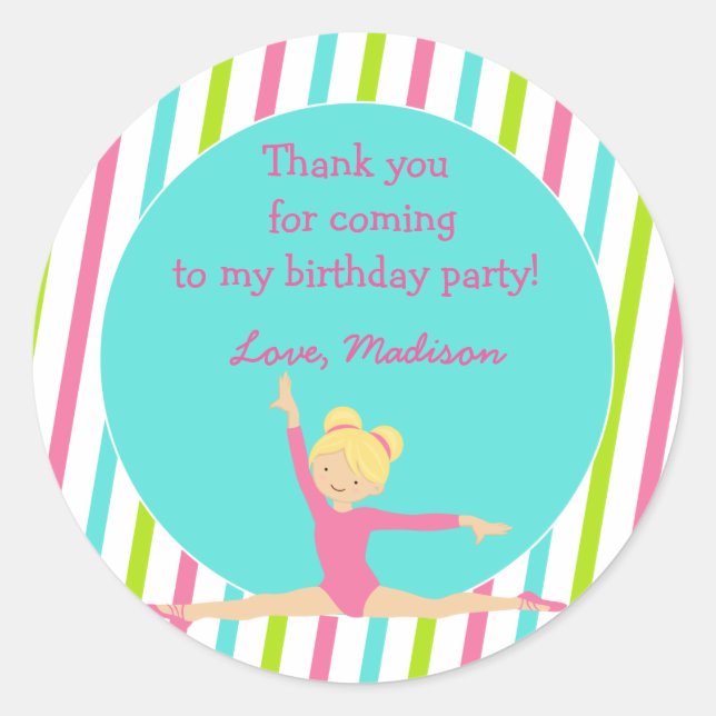Gymnastic Birthday Party Favour Stickers (Front)