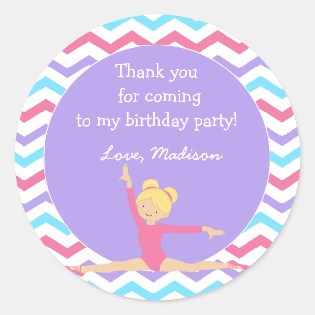 Gymnastic Birthday Party Favour Stickers (Front)