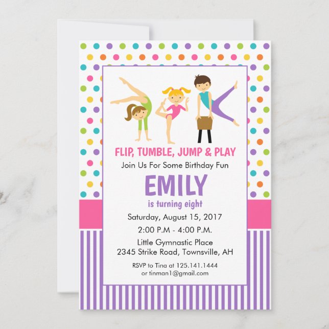 Gymnastic Birthday Party Invitation (Front)