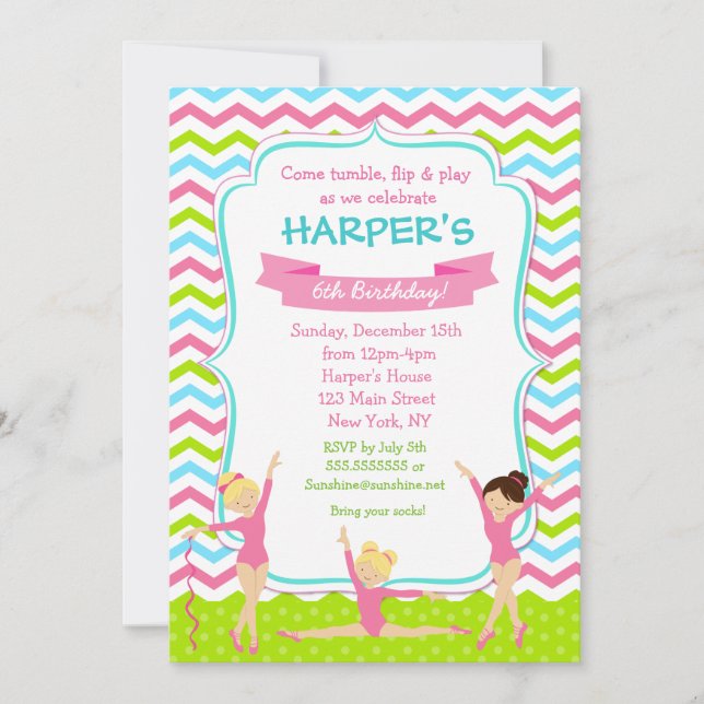 Gymnastic Birthday Party Invitations (Front)