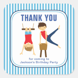 Gymnastic Boys Blue thank you Birthday Sticker 