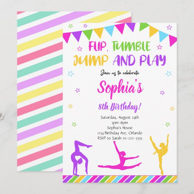 Gymnastic Flip Tumble Jump Birthday Invitation (Front/Back)