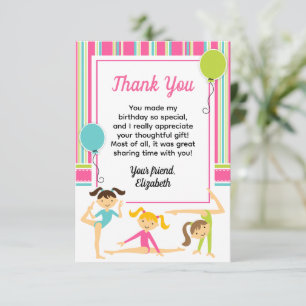 Gymnastic Girls Birthday Party Thank You Note Card
