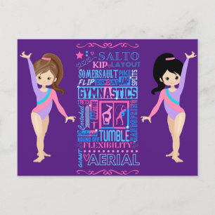 Gymnastic Girls Skill Words of Gymnastics Postcard