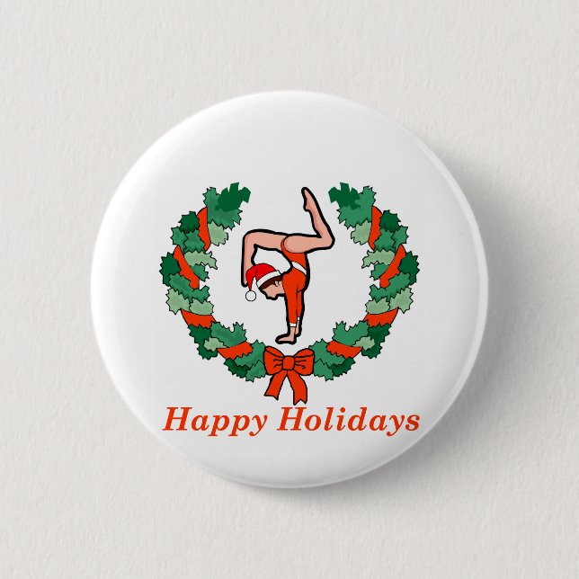Gymnastic Happy Holidays Wreath 2 Inch Round Button (Front)