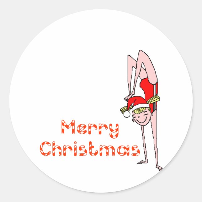 Gymnastic Merry Christmas Classic Round Sticker (Front)