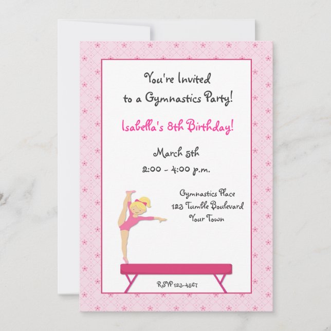 Gymnastic Party, Balance Beam Invitation (Front)