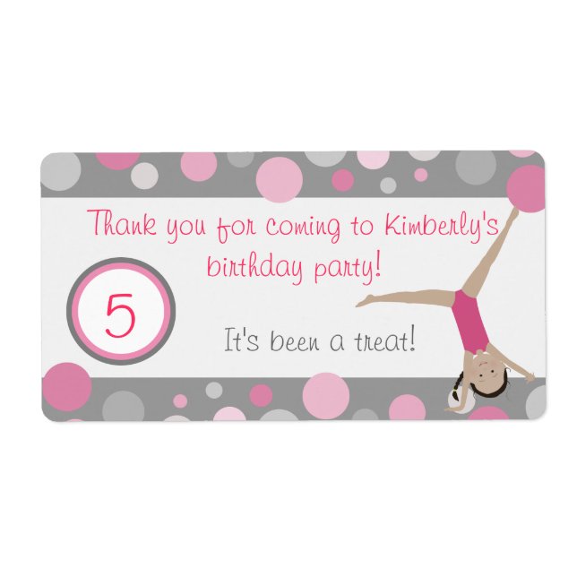 Gymnastic Party Favour Labels Pink & Grey (Front)