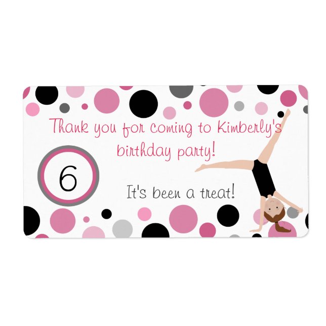 Gymnastic Party Favour Labels Pink, Grey & Black (Front)