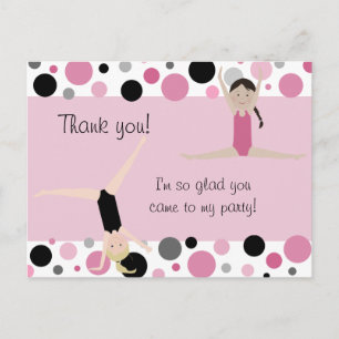 Gymnastic Party Thank You in Pink, Grey & Black Postcard