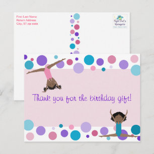 Gymnastic Party Thank You in Pink, Purple & Aqua Postcard