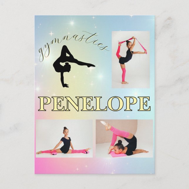 Gymnastic Pastel Rainbow Gradient 3 Photo Custom Postcard (Front)