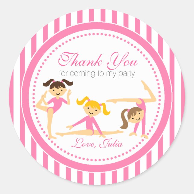 Gymnastic Pink Party Stickers (Front)