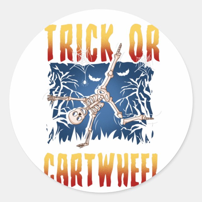 Gymnastic Sports Lover Skeleton Cartwheel Classic Round Sticker (Front)