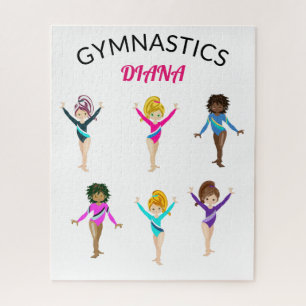 Gymnastics 6 gymnast personalized girl's jigsaw pu puzzle