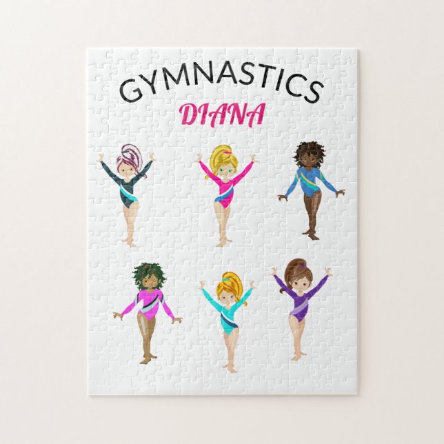Gymnastics 6 gymnast personalized girl's jigsaw puzzle (Vertical)