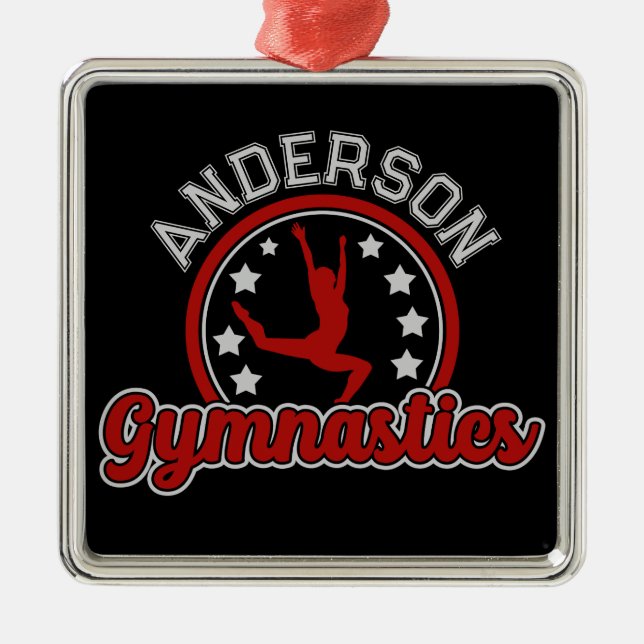 Gymnastics ADD NAME Gymnast Vault Floor Athlete Metal Ornament (Front)
