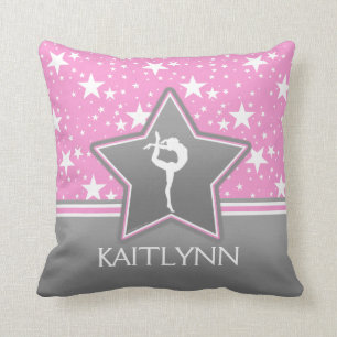 Gymnastics Among the Stars in Pink with YOUR NAME Throw Pillow