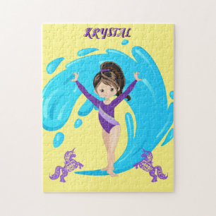 Gymnastics and purple ponies personalized jigsaw puzzle