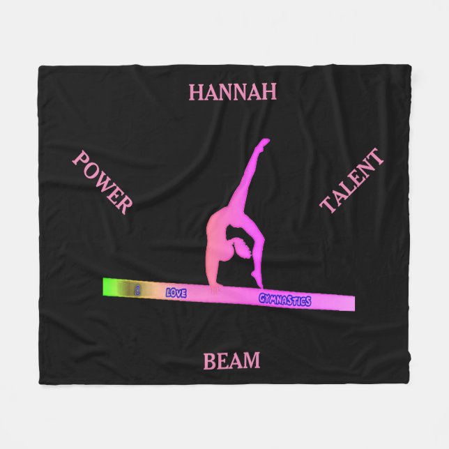 Gymnastics balance beam fleece blanket. Custom. (Front (Horizontal))