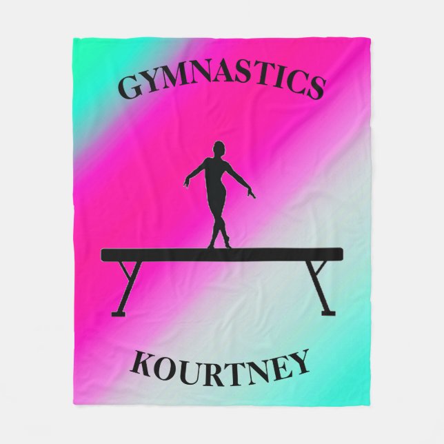 Gymnastics Balance Beam Mint and Fuchsia Fleece Blanket (Front)