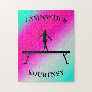 Gymnastics Balance Beam Mint and Fuchsia  Jigsaw Puzzle