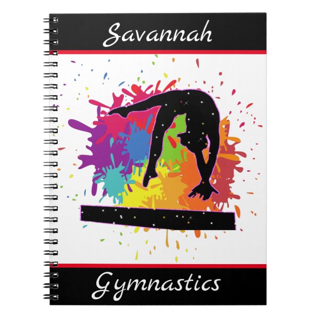 Gymnastics Balance Beam Paint Splatter Notebook (Front)