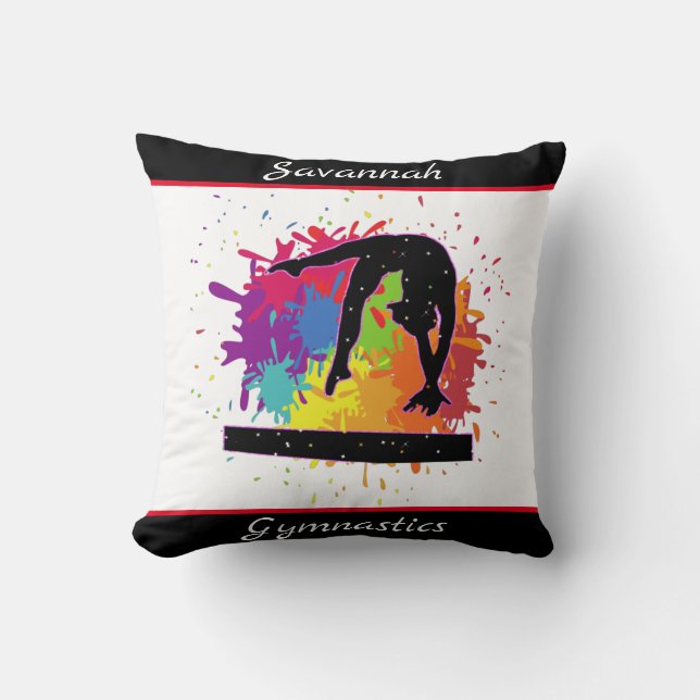 Gymnastics Balance Beam Paint Splatter Throw Pillow (Front)