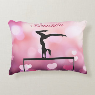 Gymnastics Balance Beam Pink Hearts Accent Pillow