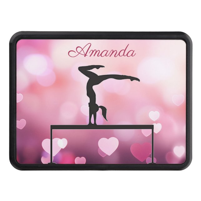 Gymnastics Balance Beam Pink Hearts Trailer Hitch Cover (Front)