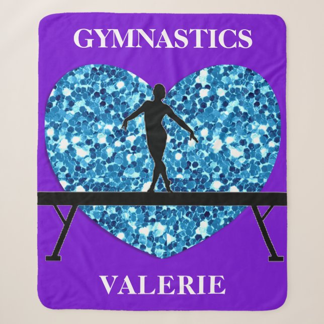 Gymnastics Balance Beam Purple Teal Sherpa Blanket (Front)