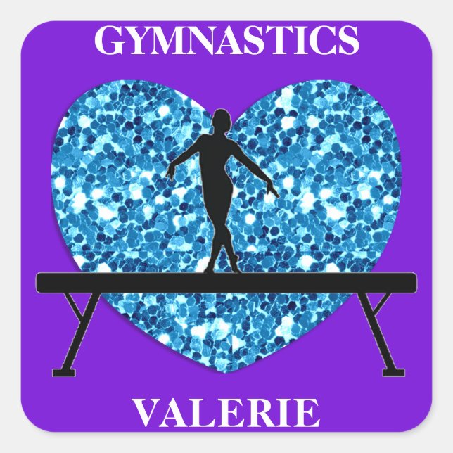 Gymnastics Balance Beam Purple Teal Square Sticker (Front)