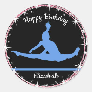 Gymnastics Bars Birthday in Blue and Black   Classic Round Sticker