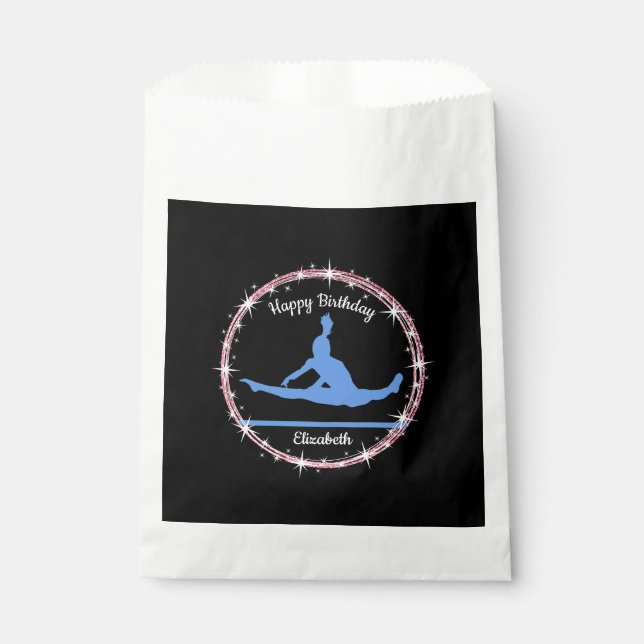 Gymnastics Bars Birthday in Blue and Black   Favour Bag (Front)