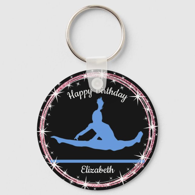 Gymnastics Bars Birthday in Blue and Black  Keychain (Front)