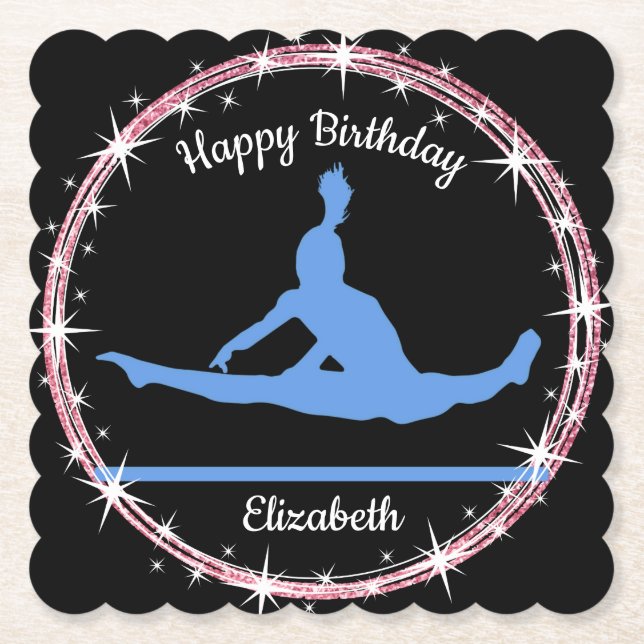 Gymnastics Bars Birthday in Blue and Black   Paper Coaster (Front)