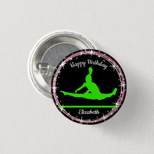 Gymnastics Bars Birthday in Lime Green and Black 1 Inch Round Button