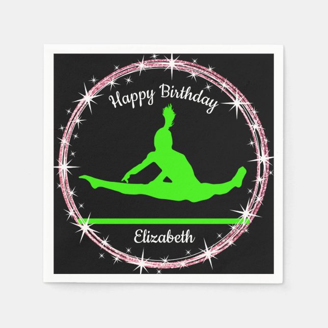 Gymnastics Bars Birthday in Lime Green and Black   Napkin (Front)