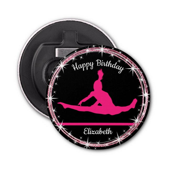 Gymnastics Bars Birthday in Pink and Black   Bottle Opener (Front)