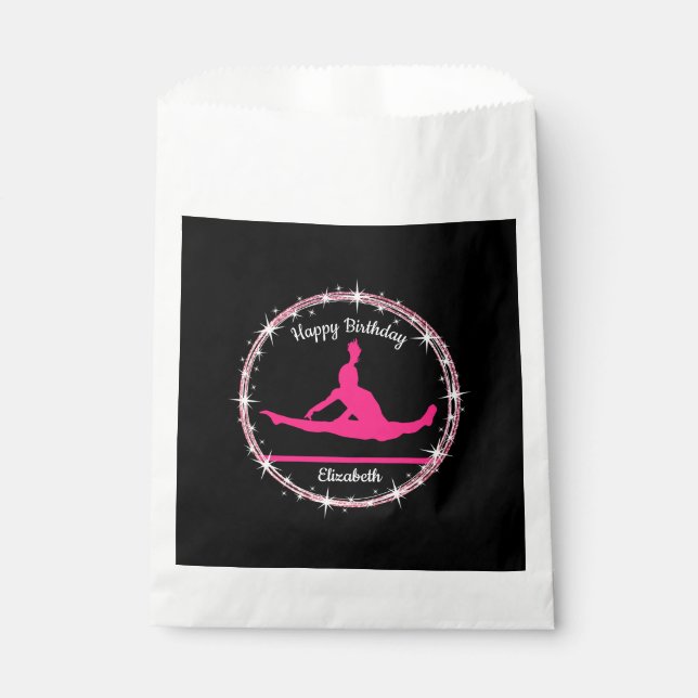 Gymnastics Bars Birthday in Pink and Black  Favour Bag (Front)