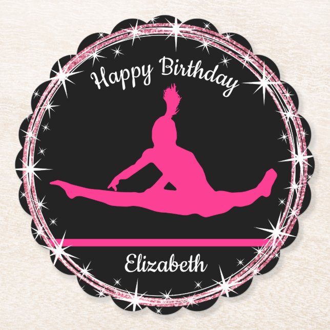 Gymnastics Bars Birthday in Pink and Black   Paper Coaster (Front)