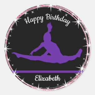 Gymnastics Bars Birthday in Purple and Black  Classic Round Sticker