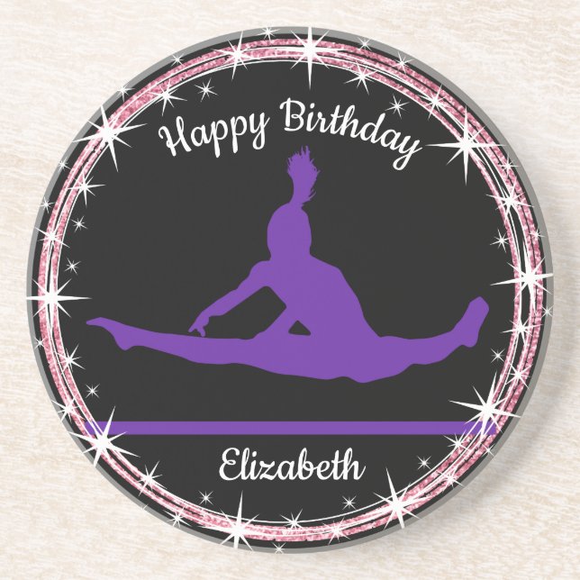 Gymnastics Bars Birthday in Purple and Black   Coaster (Front)